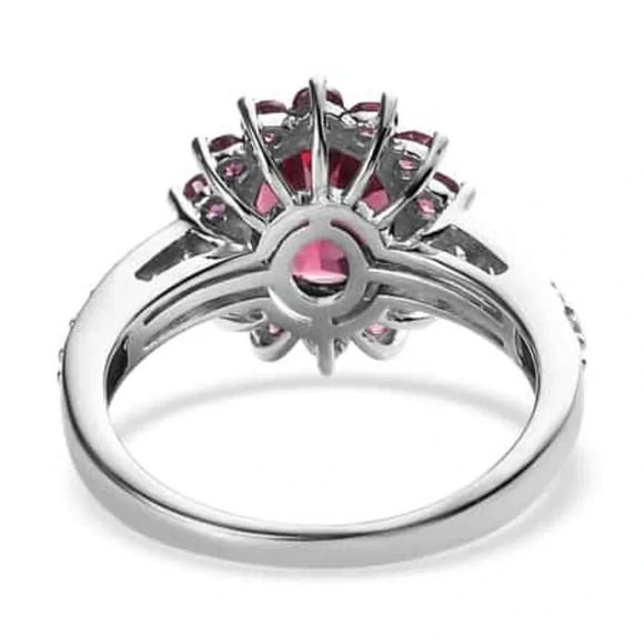 Wine Garnet & Natural White Zircon Sunburst Ring - Picture 7 of 8